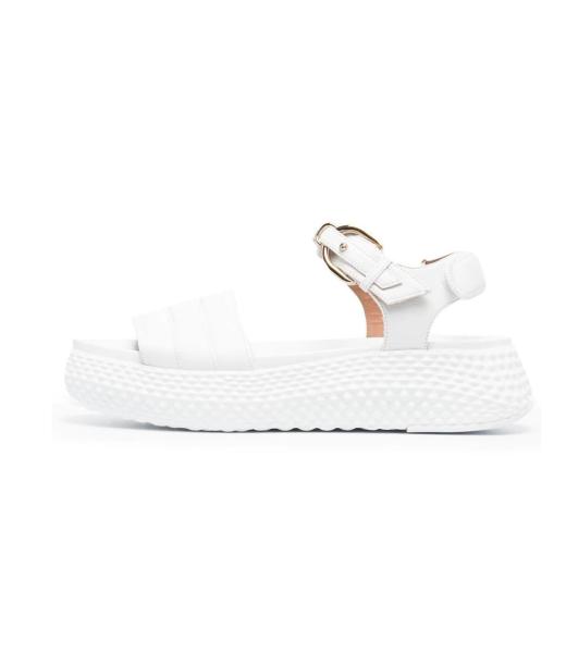 Quality Slip On Calfskin Leather Open Toe Flat Sandals With Raised Footbeds for sale