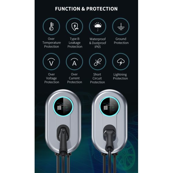 3 Phases 400v Type 2 AC EV Charger Wifi Charging Adjustable Current
