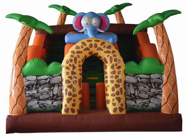 Quality Inflatable Safari Park Bouncy Slide / PVC Inflatable Elephant Bouncer Colourful for sale