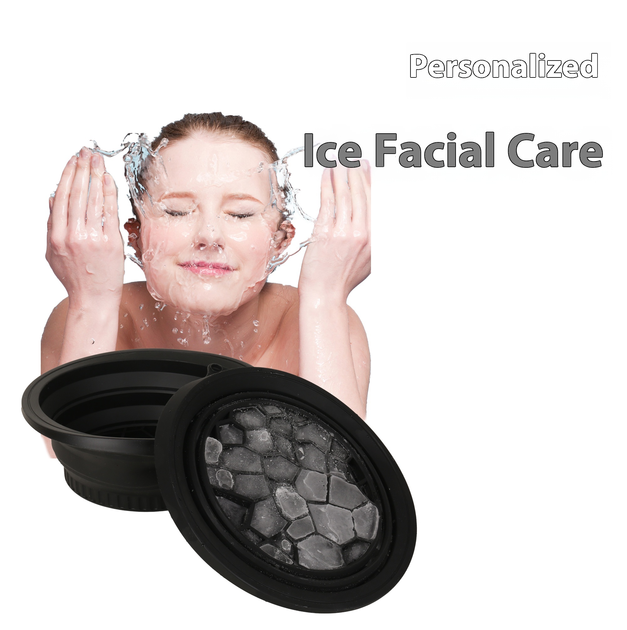Large Silicone Bowl for Face Ice Bath with Built-In Icetray, Foldable and Hanging Design for Easy Storage and Carrying, Dipping Face Ice Bath at Home