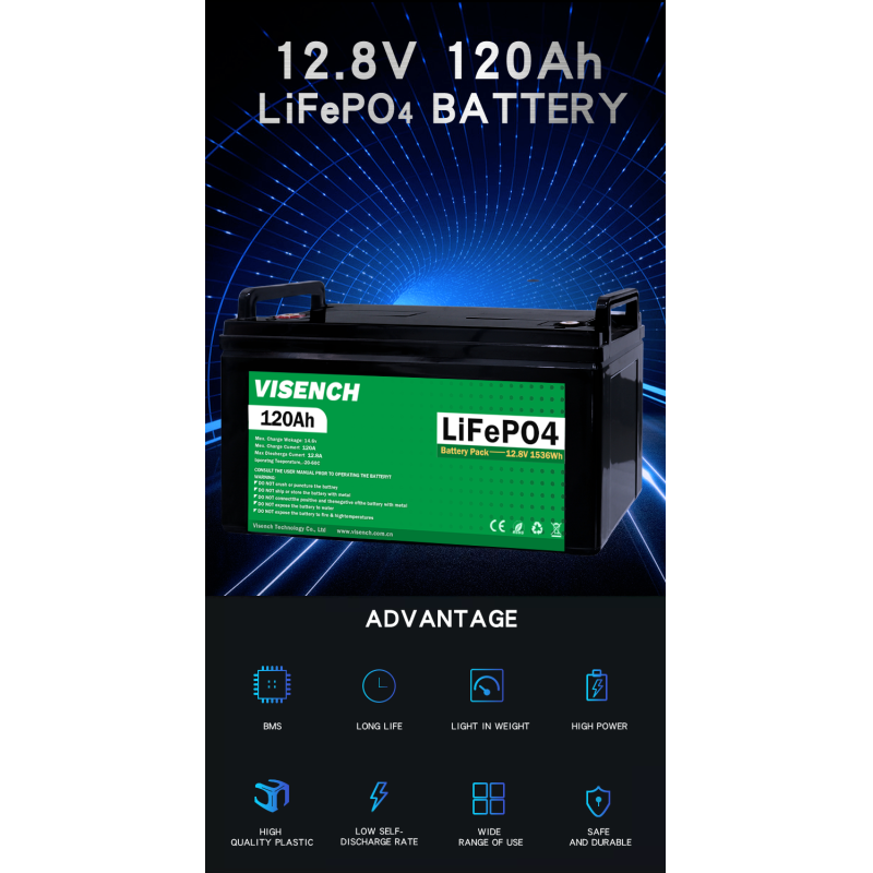 Visench Energy Storage Battery Customization 12v 120ah RV Lithium Iron Phosphate Battery 12V Lifepo4 Battery