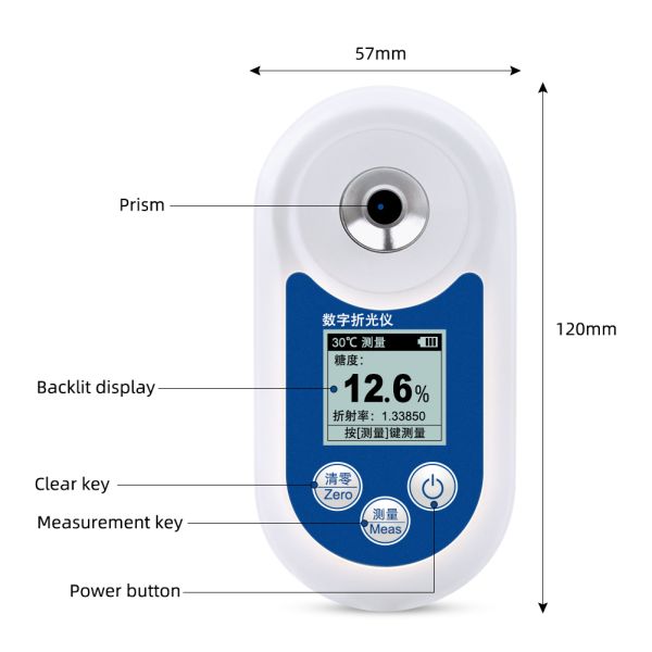 Digital Brix Refractometer Handheld with 0-55% Brix Range ±0.2% Accuracy and Highlight Screen