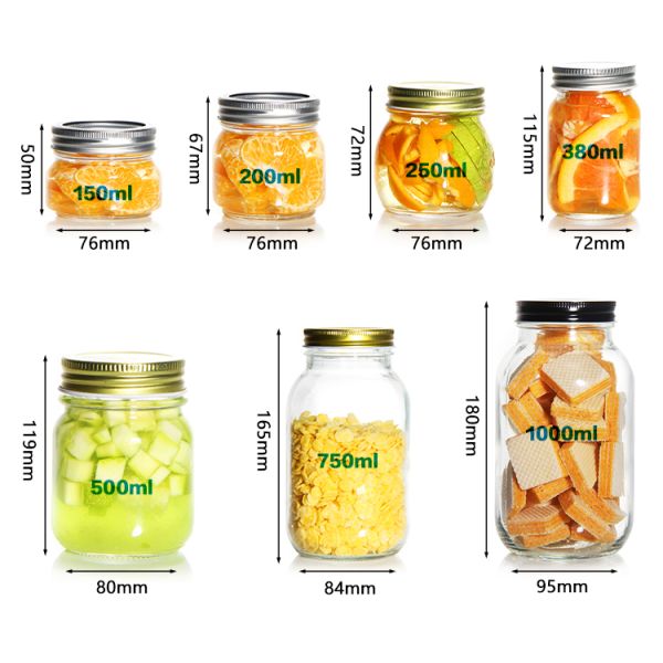 Custom Printed Leakproof Kitchen Storage Empty Glass Mason Jar With Lids