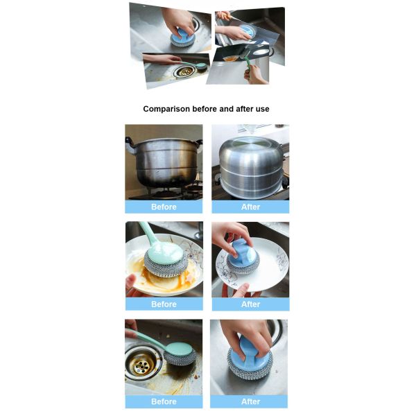 Scourer with plastic handle in use