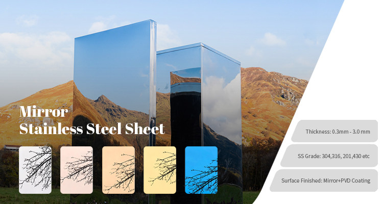 INOX Mirror Finish Stainless Steel Sheet Colour 1.2mm 201 304 316 1219 x 2438mm