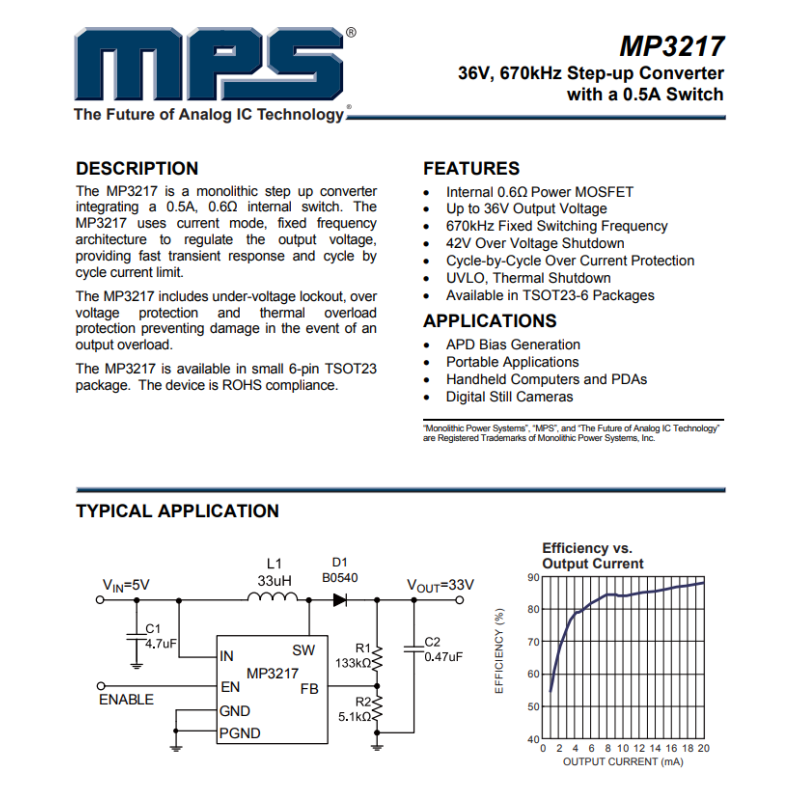 MP3217DJ-LF-Z Boost Switching Regulator IC Positive Adjustable 2.5V 1 Output 500mA (Switch) SOT-23-6 Thin, TSOT-23-6