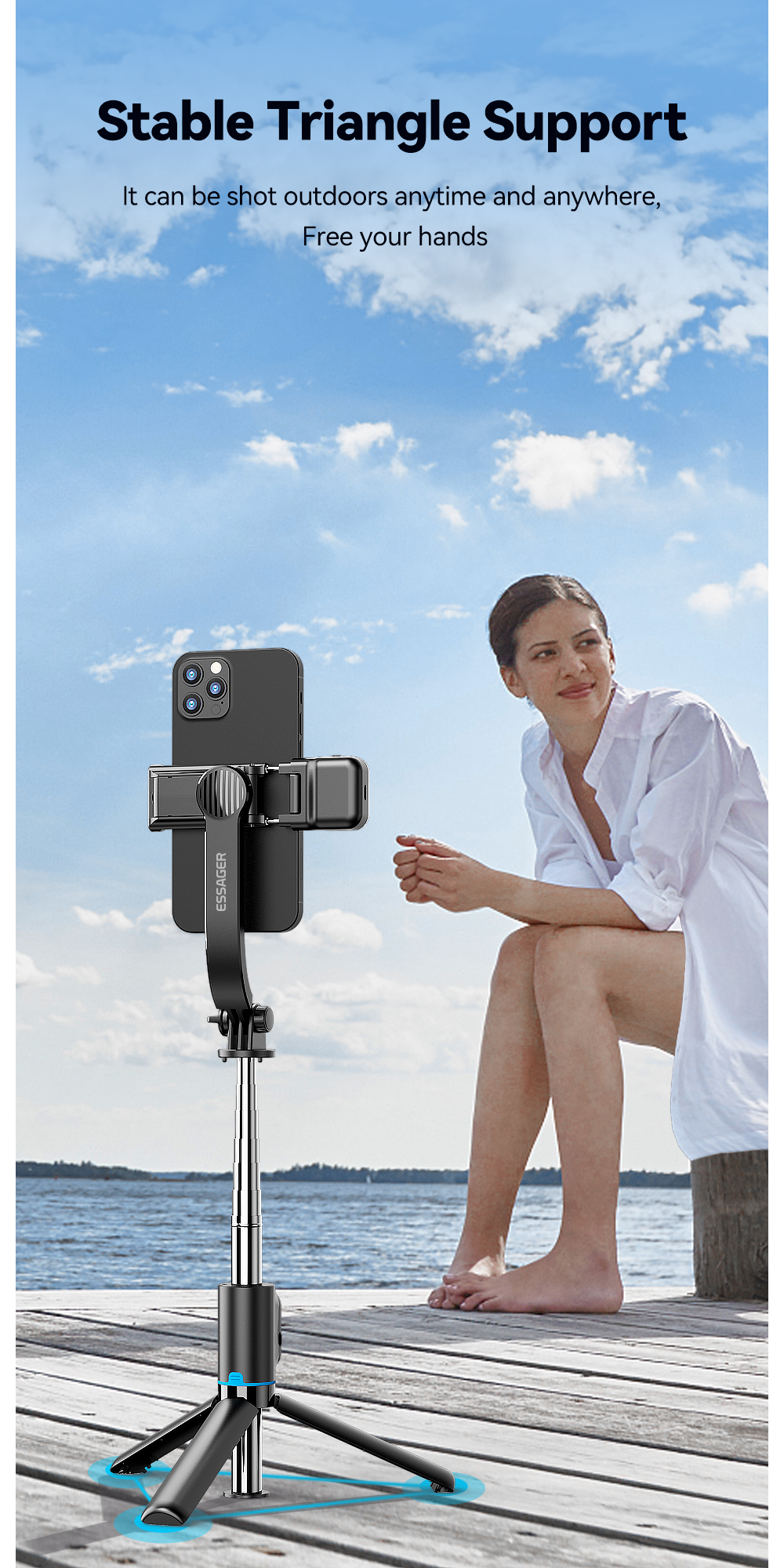 Bluetooth Remote Control Long Selfie Stick Adjustable For Mobile Phones