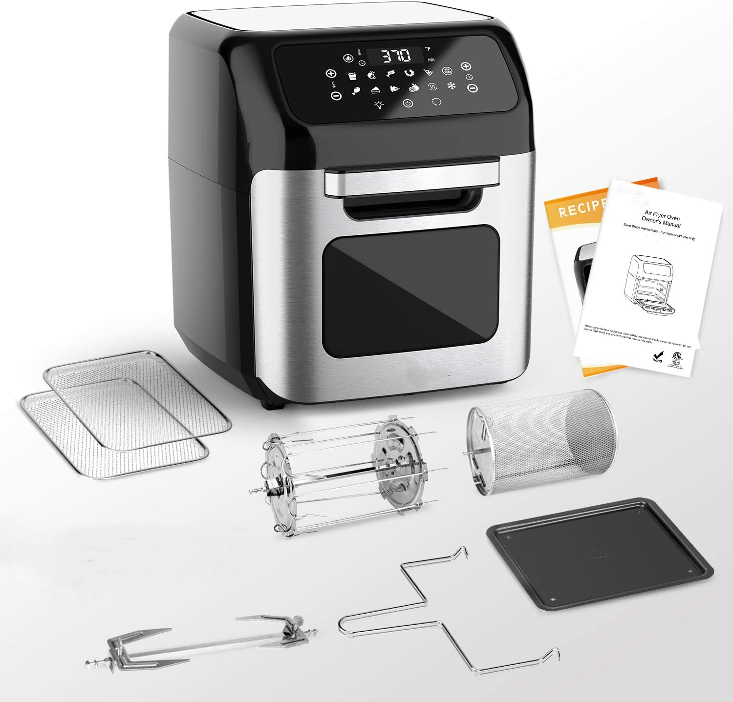 1800W 12L Digital Air Fryer Oven Oilless Cooker Multi function Toaster With 12 Cooking Recipes