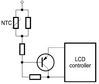 temperature compensation circuit of LCD Liquid crystal displays using NTC thermistor as temperature sensor