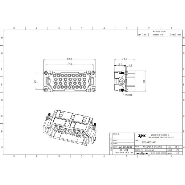 32 Pin Wire Connector Female Part Rectangular Connector Crimp Type HDC Replace SIBAS