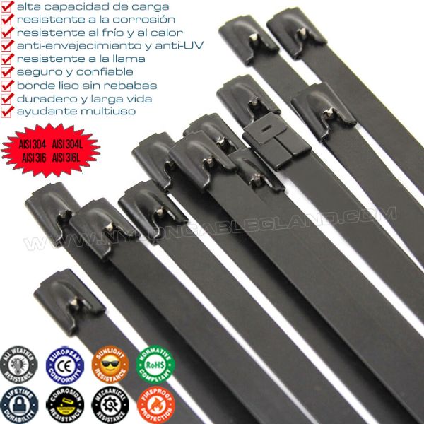304/316 Grade Polyester Fully Coated Stainless Steel Metallic Cable Zip Tie Strap 200mm x 7.9mm (380lbs) for Wires Cables 316/304 Stainless Steel Ball-lock Cable Tie 200mm x 7.9 with Black Epoxy Fully Coating (380lbs) for Outdoor Fence
