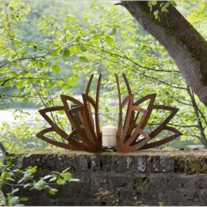 China Multifunctional Candlesticks Lotus Shaped Corten Steel Garden Lantern on sale