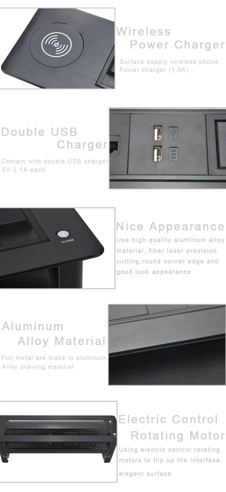 With Wireless charger hidden table motorized power socket with EU power plug
