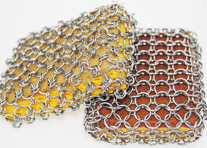 Glass Cup Cleaner Metal Stainless Steel Chain Mail Scrubber Ring Mesh