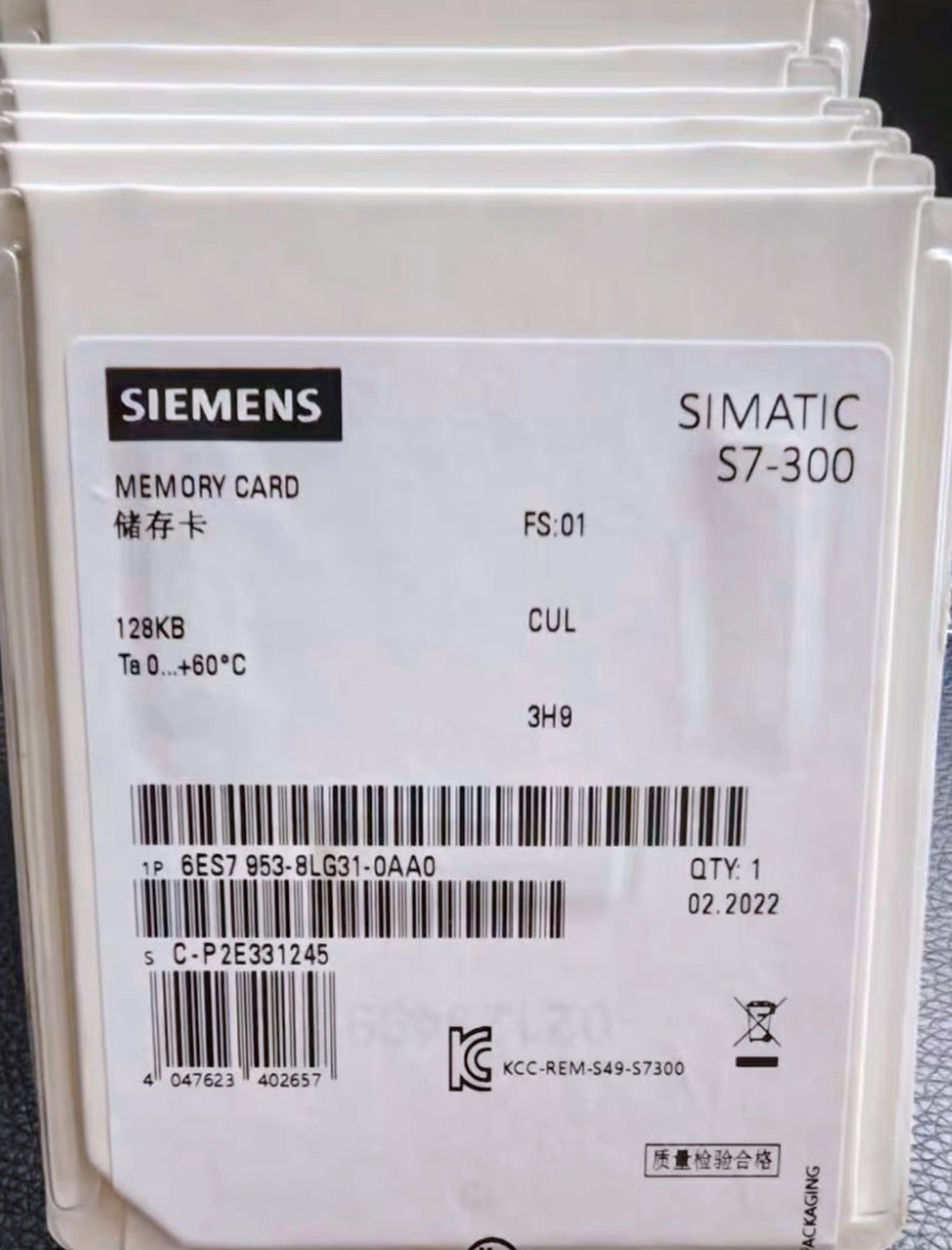 6ES7953-8LG31-0AA0 Memory Card SIMATIC S7 For S7-300/C7/ET 200 3 3V Nflash 128 KB